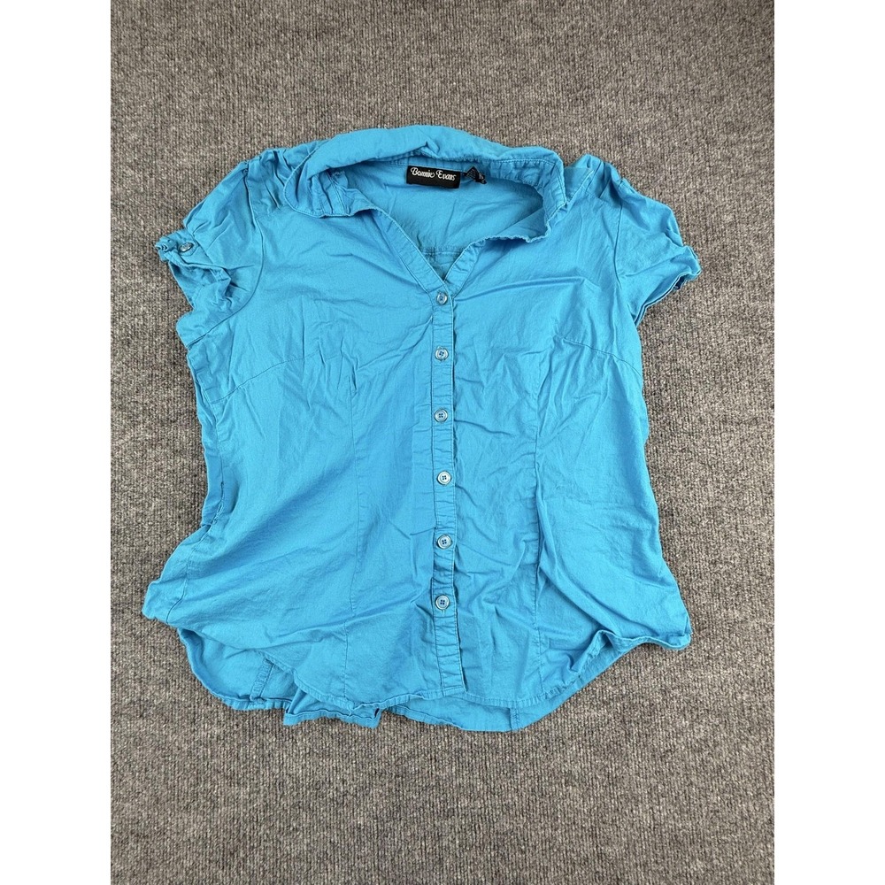Bonnie Evans Shirt Womens 2X Blue Button Front Short Sleeve Stretch Top Casual